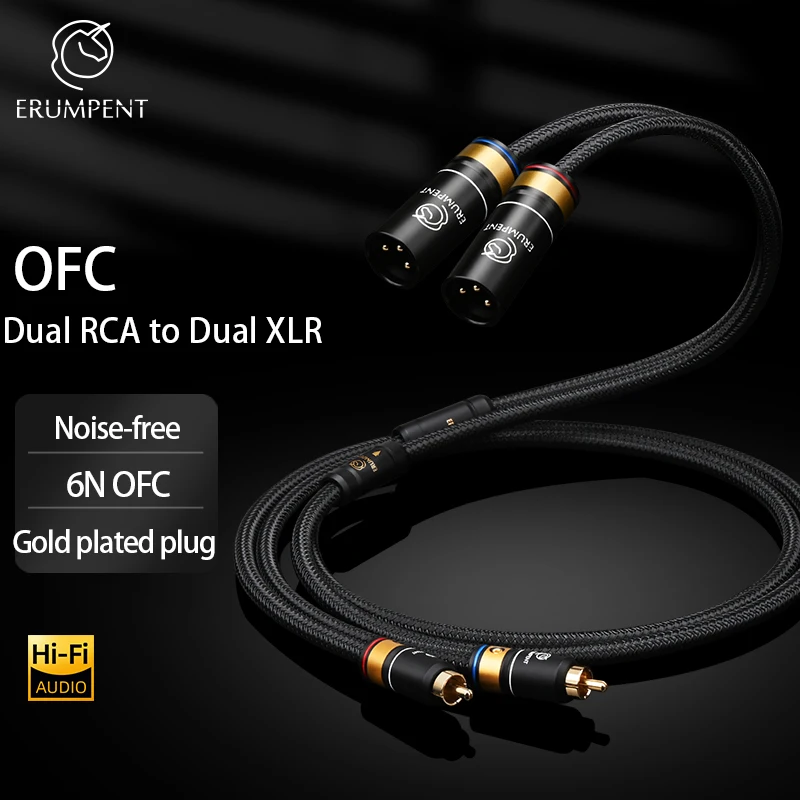 

Кабель ERUMPENT с двумя штекерами XLR и двумя штекерами RCA, аудиокабель с 2 штекерами XLR на 2 RCA HiFi, провод 6N OFC для усилителя, микшера, микрофона