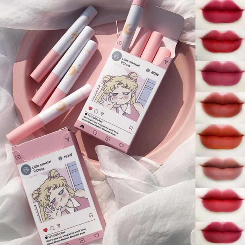8 Color Cigarette Velvet Matte Lipstick Liquid Lip Gloss Chestnut Waterproof Lip Stick Women Red Lip Tint Beauty Cosmetic