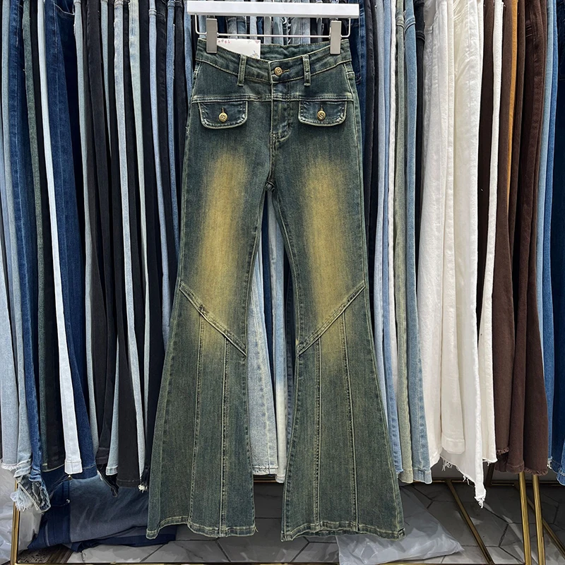 Женские джинсы-клеш с завышенной талией в американском стиле ретро женские брюки