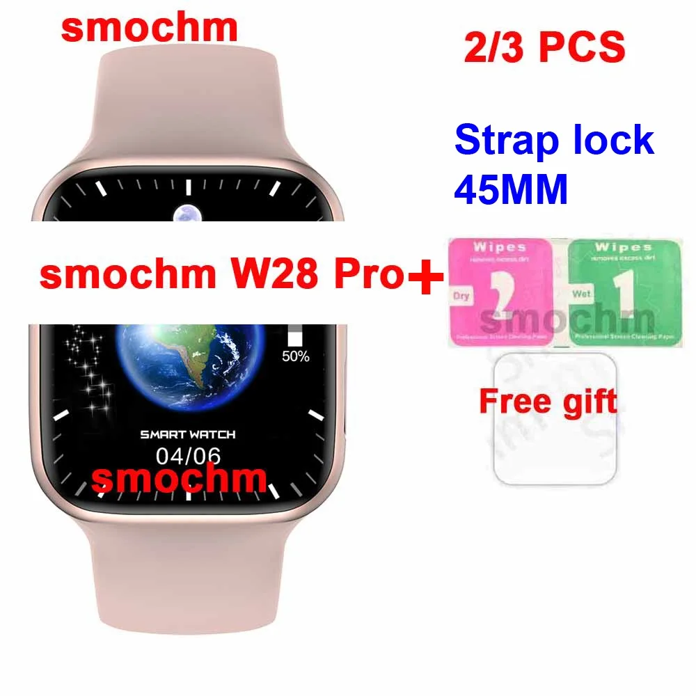 2/3 Pieces /Lot Smochm Upgraded W28 Pro+ with Strap Lock Smart Watch 1.95 Display Customized Face 45MM Bluetooth-Compatible Call