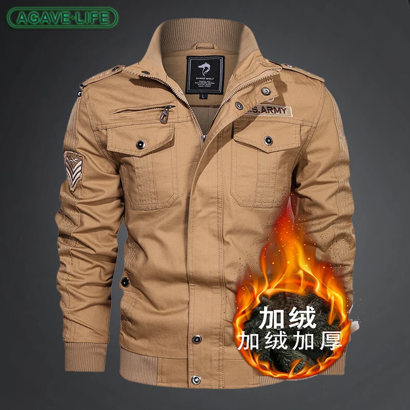 

Men's Plus Fleece Thick Warm Cotton Coat Men Military Tactical Cargo Jackets Multi-pocket Youth Male Spring Autumn Bussiness Top