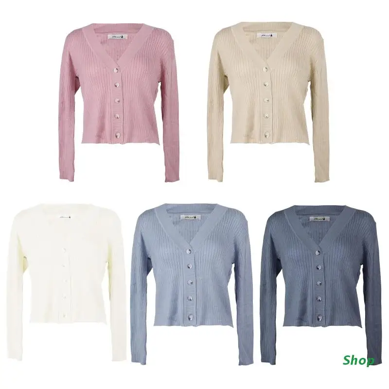 

Женский короткий кардиган с длинным рукавом, V-образным вырезом