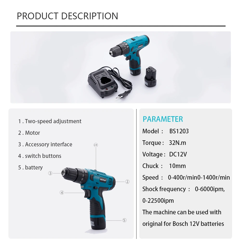 Аккумуляторная электрическая отвертка 12 В 3 в 1 32 Нм