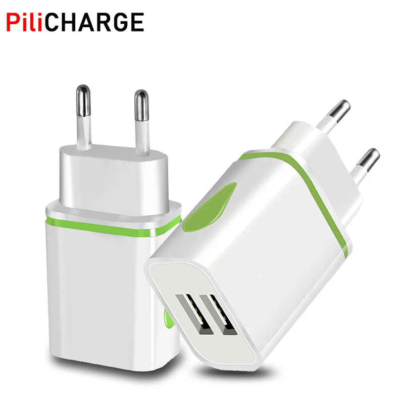 

USB Charger Dual 2 port EU 5V 2A Travel Wall Adapter LED Light Mobile Phone usb charger For iPhone 11 Pro Max Samsung Huawei LG