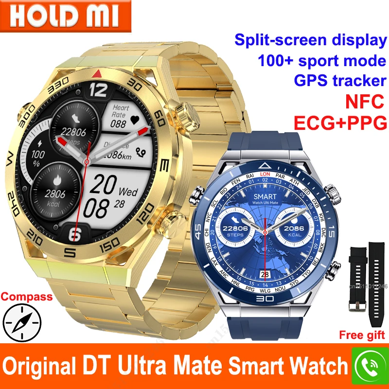 

DT Ultra Mate Smart Watch NFC Compass 454*454 HD Screen Bluetooth Call GPS Fitness Tracker ECG 100+ Sports Mode Smartwatch Men