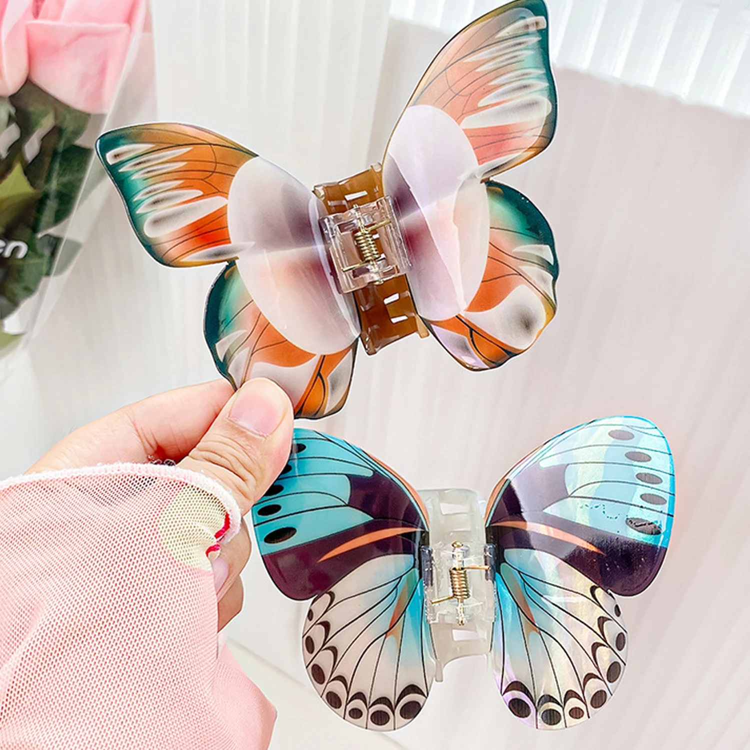 Красочная заколка для волос с принтом бабочки милая романтичная синяя зеленая