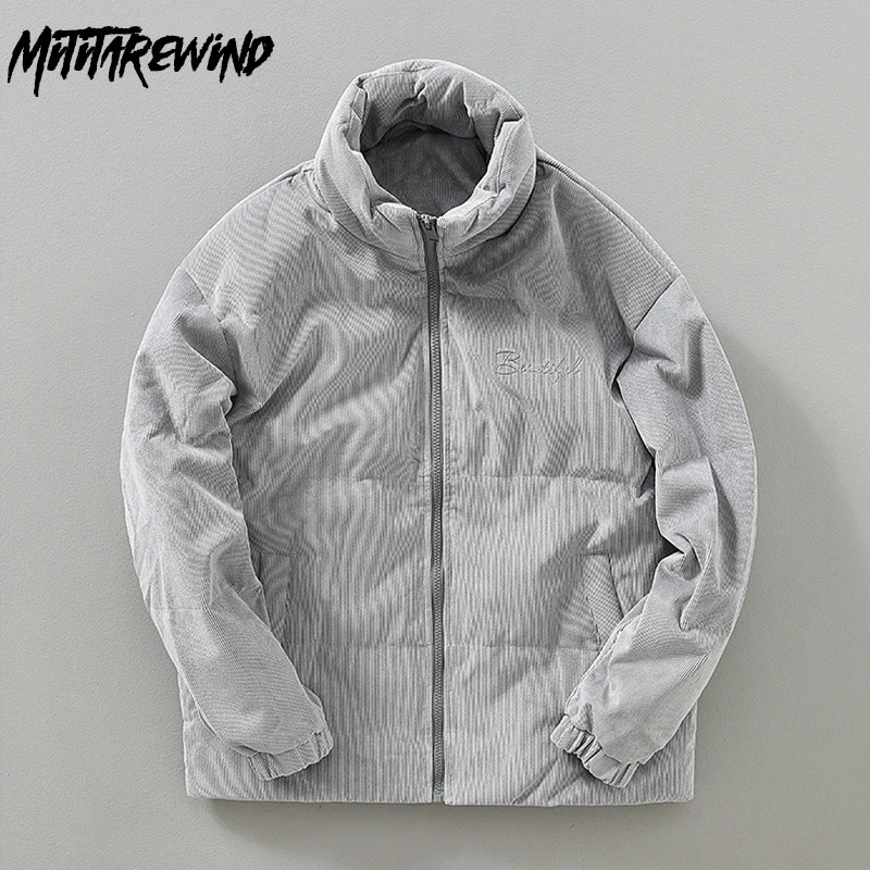 

Winter Down Jackets for Men Daily Causal White Duck Down Coats Corduroy Solid Zipper Puffer Coats Loose Trendy Snow Coat Youth