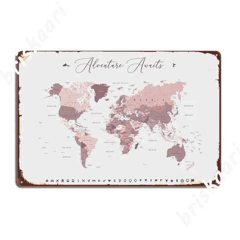 

Розовая карта мира Приключения ждет металлический знак настенная роспись создание паба гаража Настенный декор жестяной знак плакаты