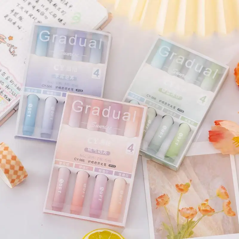 

Cute Highlighters 4Pcs Morandi Chisel Tip Marker Pen | School Supplies For Adults & Kids With Large Ink Reservoir