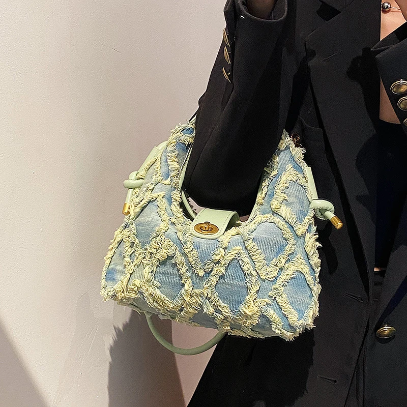 Брендовая женская Сумка Хобо летняя роскошная сумка высококлассная джинсовая