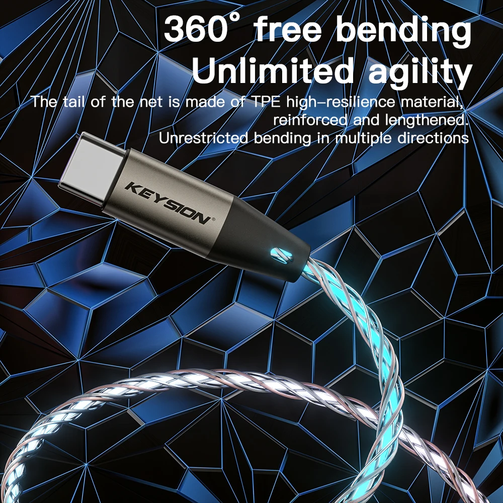 Фото KEYSION USB-кабель 3 в 1, цветной светодиодный RGB-подсветка, градиентный шнур Micro USB Type-C, провод для быстрой зарядки для iPhone, Samsung, Xiaomi, OPPO №5