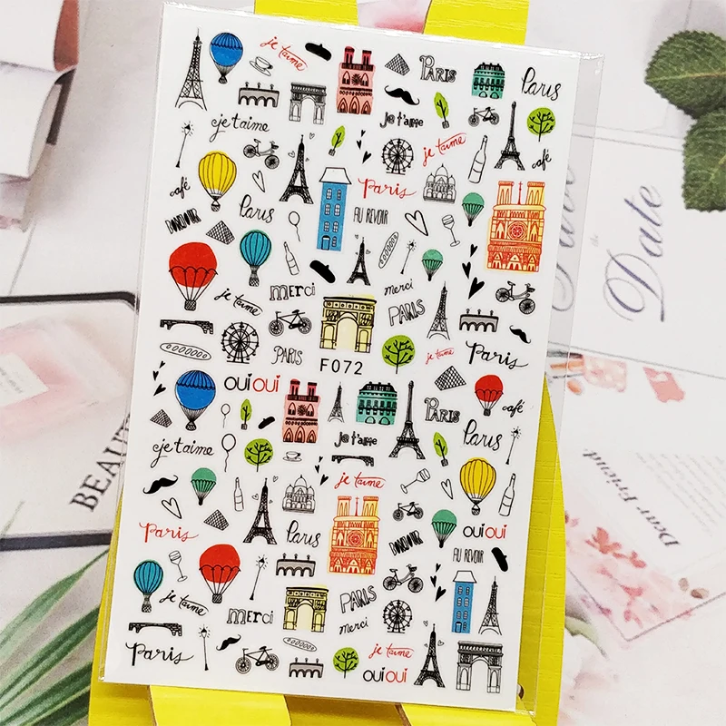 

3D Stickers for Nails Hot Balloon Eiffel Tower Designs Nail Art Decorations Foil Decals Wraps Manicure Accessories Decoraciones