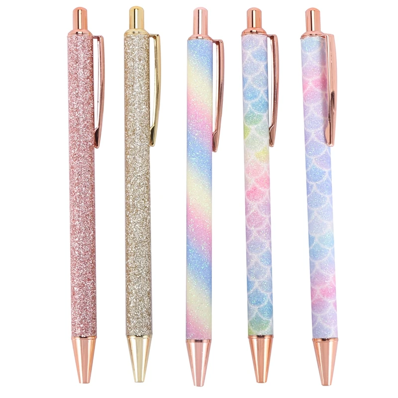 

Ballpoint Pens, 5Pcs Retractable Pen Black Ink Medium Point (1.0Mm) Click Ball Pens Rose Gold Office Supplies For Men, Women, St