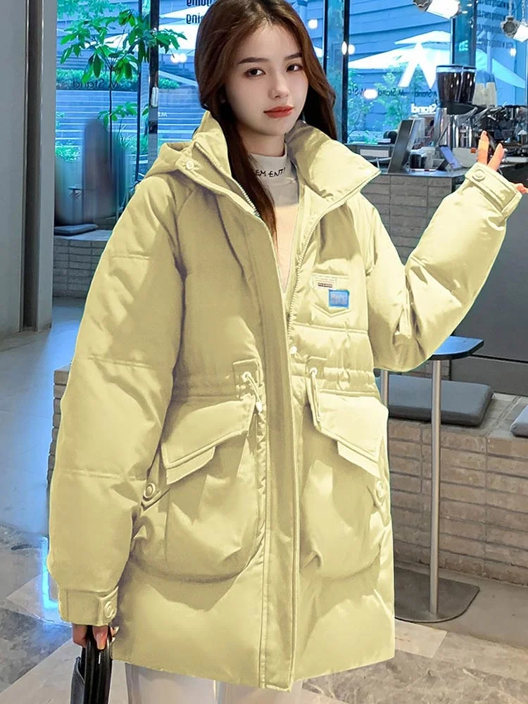 2022 New Long Parkas Women Winter Fashion Coats Women Elegant Hooded Collar Solid Cotton Padded Jacket Female Clothes
