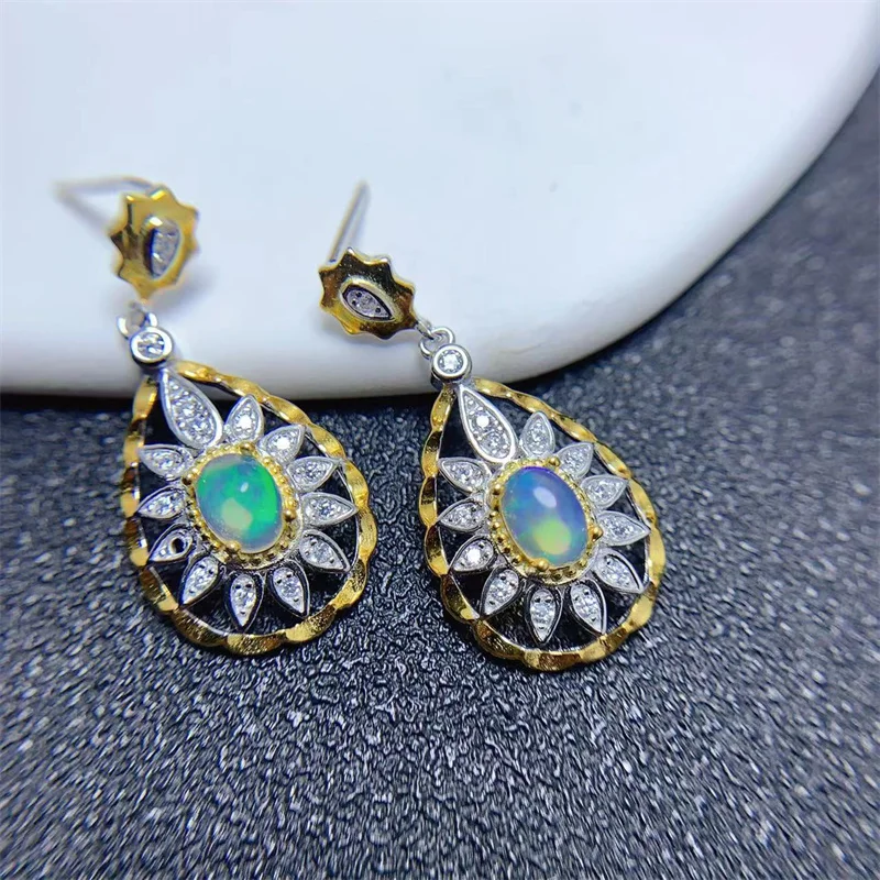 Натуральный опал 925 Висячие серьги из серебра пробы 6x4 мм оригинальный с