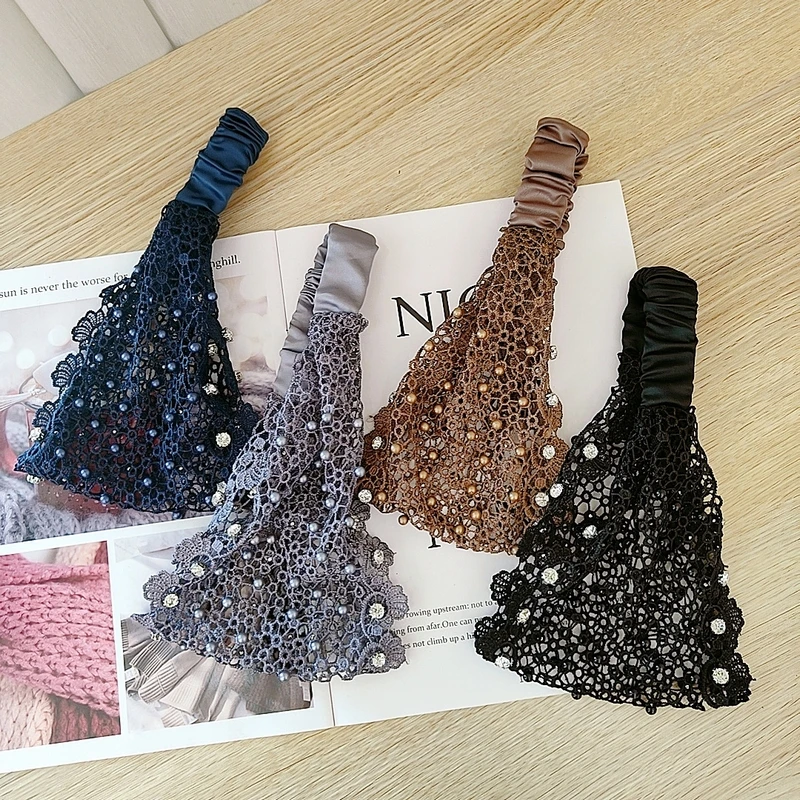 

Women's Headbands Pearls Head Bands Knitted Turban Bandana Autumn Winter Elastic Hairband Warm Hair Accessories Headdress