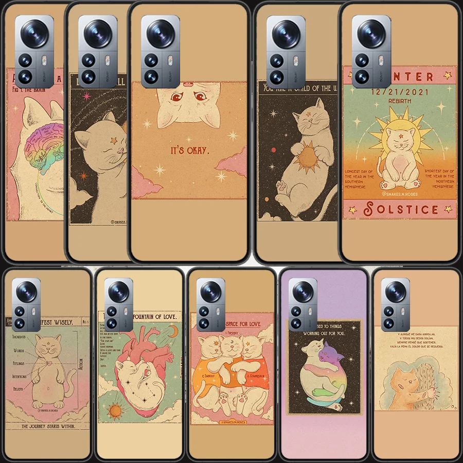 

Cute Cat Tarot Card Phone Case For Xiaomi Mi 12 11T 10T 9T Pro 12X 11i 11 Ultra 10 Lite 5G 9 8 6X 5X Capa Coque