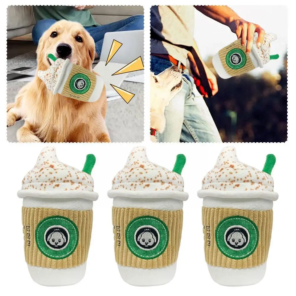

Pet Dog Plush Chew Squeaky Dog Toy Coffee Cup Design Accessories Molar Chewing Pet Toy Durable Dog Fleece Interact T0j5