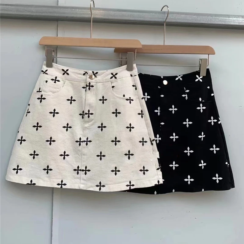 

Юбка Limiguyue Женская трапециевидная с перекрестным принтом, Повседневная Уличная одежда с завышенной талией, корейский стиль, белый и черный ...