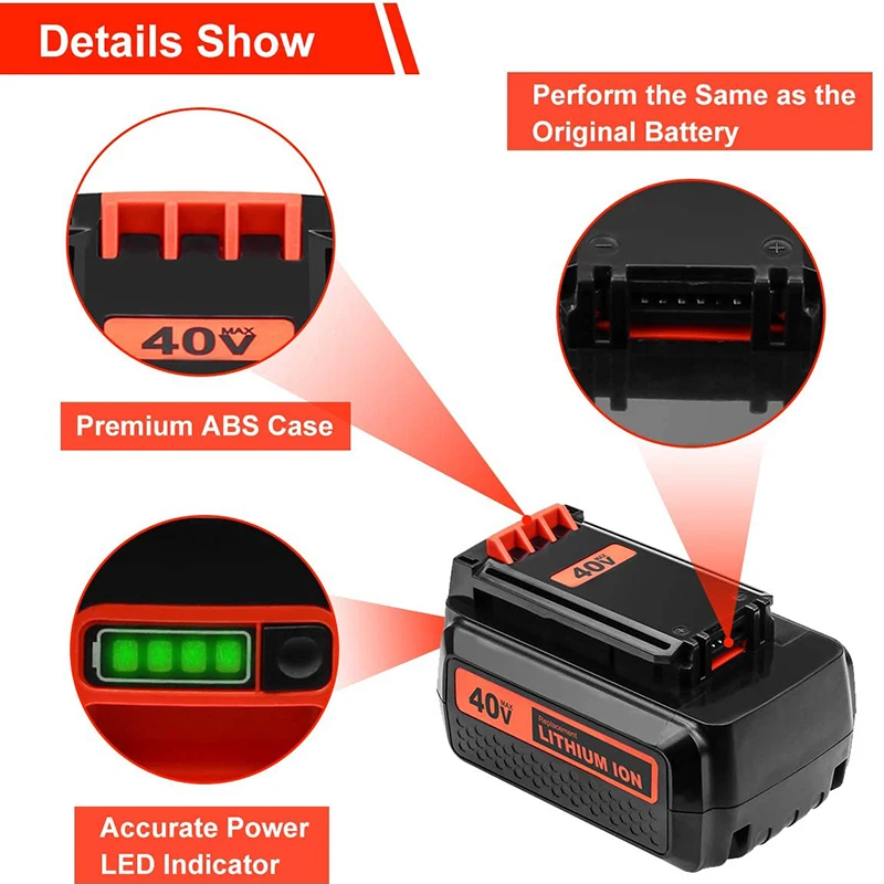 Фото LBX2040 для Black and Decker 40 В/36 В 3000 мАч литий-ионная аккумуляторная батарея для электроинструмента LBXR36 BL2036 LBX2040 LST136, LST420, LST220 №4