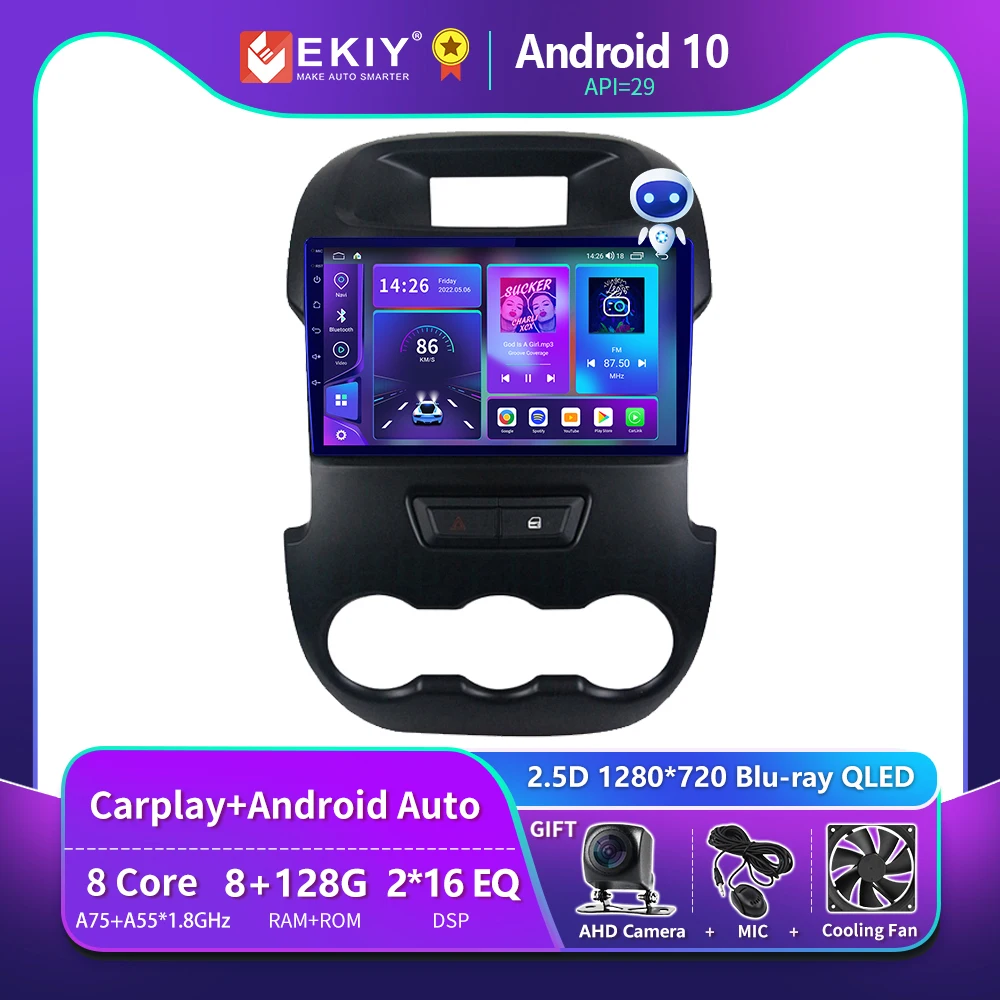 Автомобильный радиоприемник EKIY T900 Android 10 для Ford Ranger Xlt 2011-2016 Blu-ray QLED Mutimedia Player Navigation
