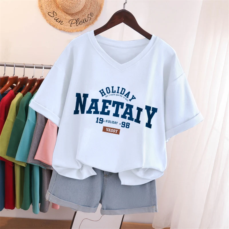 

Женская футболка с V-образным вырезом, с коротким рукавом