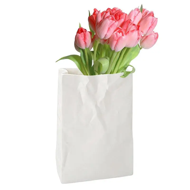 

Crinkle Paper Bag Flower Vase Book Shaped Vase White Ceramic Vase Flower Vase Crinkle Paper Bag Shape Vase Art Decorative Flower