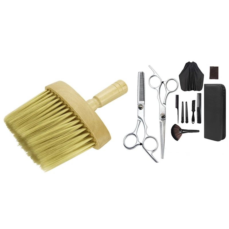 

1X Salon Stylist Barber Neck Face Duster Soft Brush & 11 Pcs Hair Cutting Scissors Set Thinning Shears Hair Razor Comb