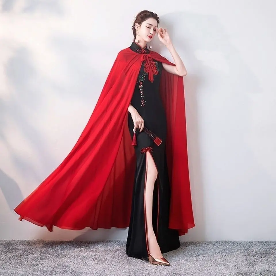 

Elegant Long Cloak Spring And Summer Chinese Style Ancient Clothes Vintage Retro Qipao Cheongsam Accessories Shawl Solid Cape