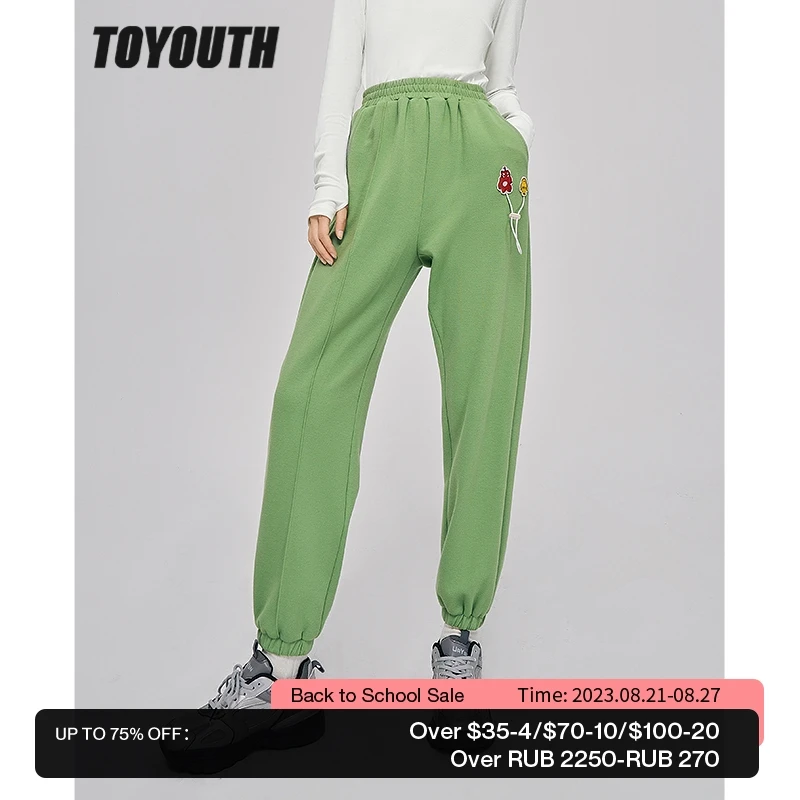 

Toyouth Women Sweatpants 2022 Autumn Elastic Waist Loose Trousers Dark Blue Green Graphic Print Casual Streetwear Sport Pants