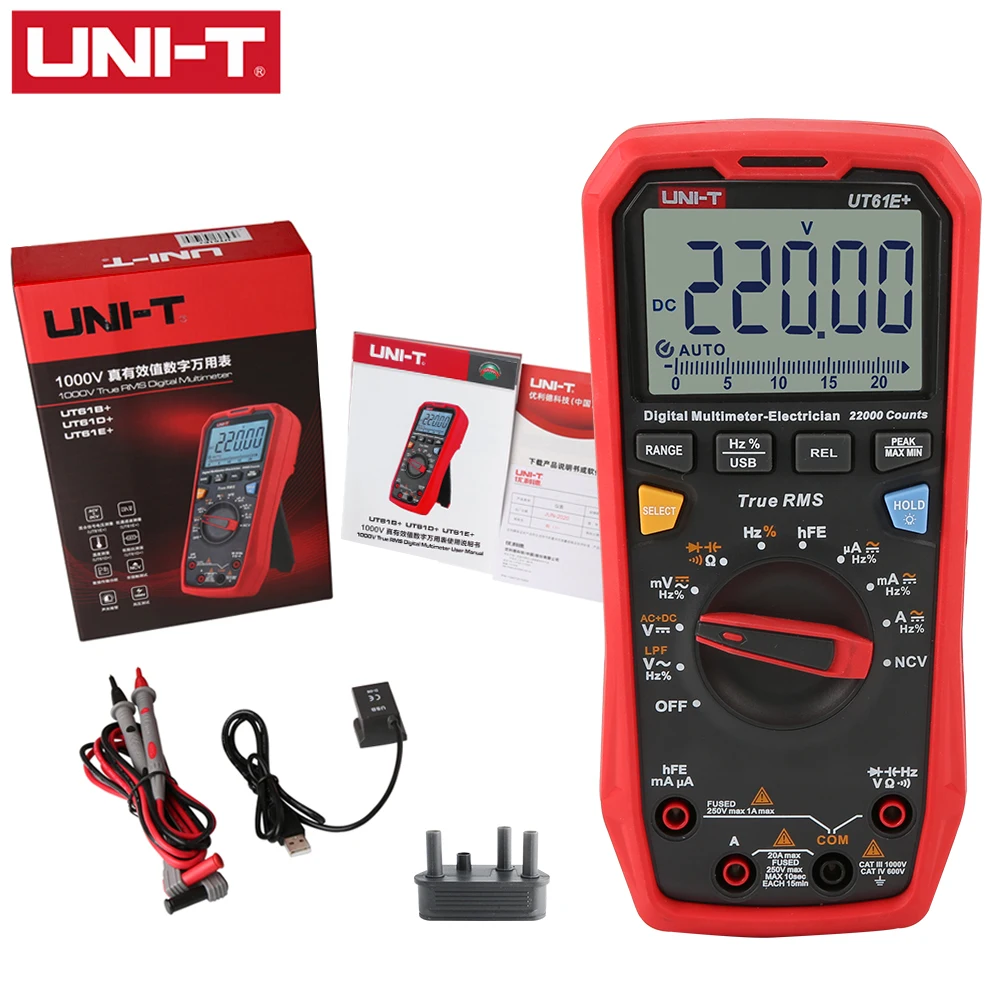 UNI-T  UT61E+ UT61B+ UT61D+ 1000V True RMS Digital Multimeter  1000V AC/DC  Duty cycle NCV Diode test  On-off Measurement