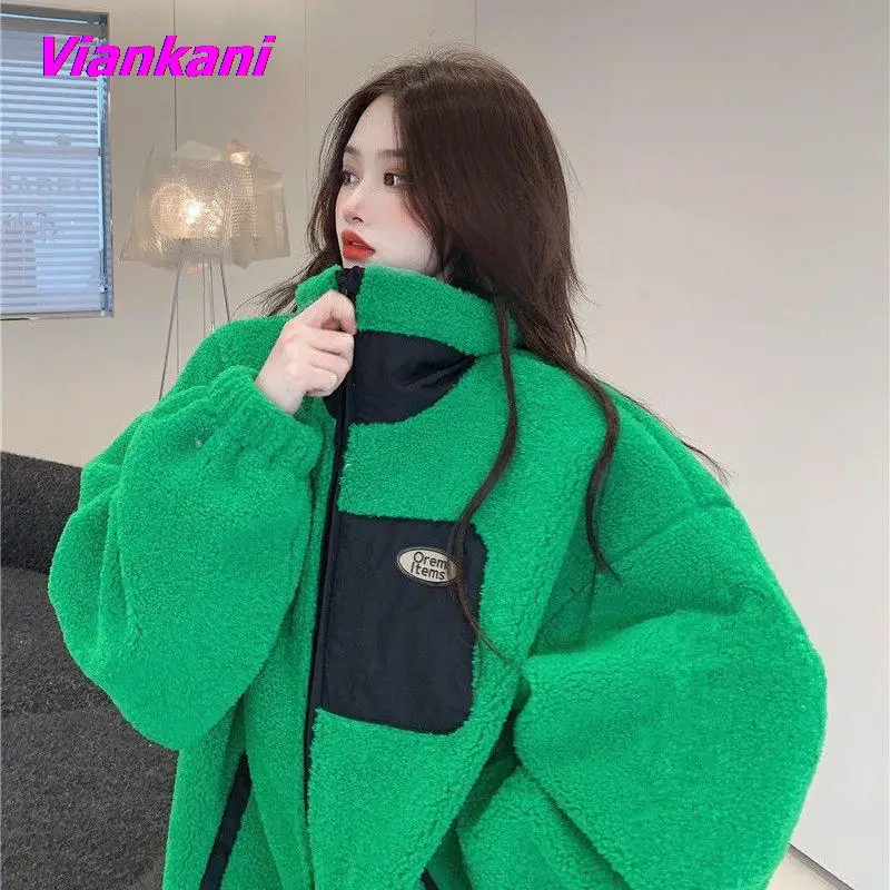 Coat Women's 2022 Autumn New Loose All-match Imitation Lamb Wool Cardigan Women Korean Stand-up Collar Zipper Jackets Top trendy