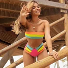 Новый сексуальный комплект бикини, Бразильское бикини 2022, купальники, женский купальник-бандо, женское однотонное летнее бикини