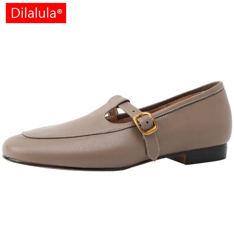 

Dilalula 2023 весенне-летние женские туфли-лодочки в стиле ретро с круглым носком на низком каблуке из натуральной кожи с Т-образным ремешком и пряжкой женские офисные туфли