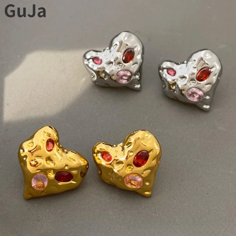 

Fashion Jewelry 925 Silver Needle Irregular Heart Earrings For Women 2023 New Trend Vintage High Quality Shiny Ear Accessories