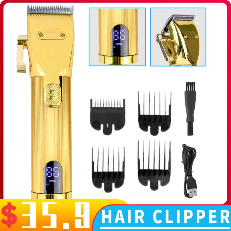 Professional Electric Hair Clipper Men Gold Hair Clipper Cordless Haircut LCD Shaver New Styling Kit Adult Kids Haircut