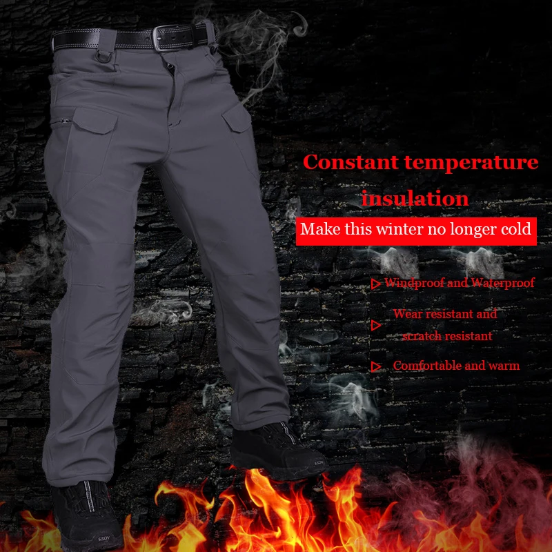 2024 City Cargo Pants Men Winter Tactical Fleece Sharkskin Warm Trousers Outdoor Waterproof Multi-Pocket Climbing Trekking