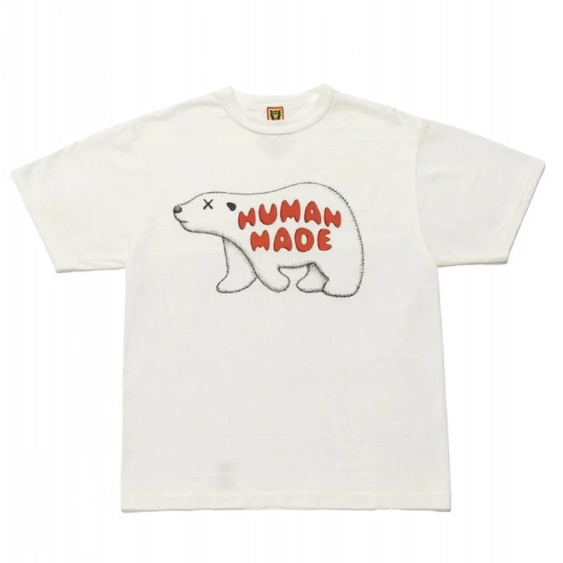 

Men Women Polar Bear Cartoon Human Made T shirt High Quality T-shirt Slub Cotton Short Sleeve Top Tees Tops