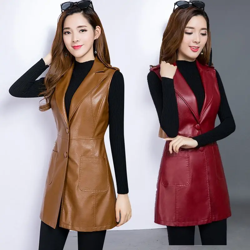 

2022 New Fashion PU Leather Vests Women Slim Fit Casual Faux Leather Vest Female Sleeveless Vest for Women Leather Jacket Y2