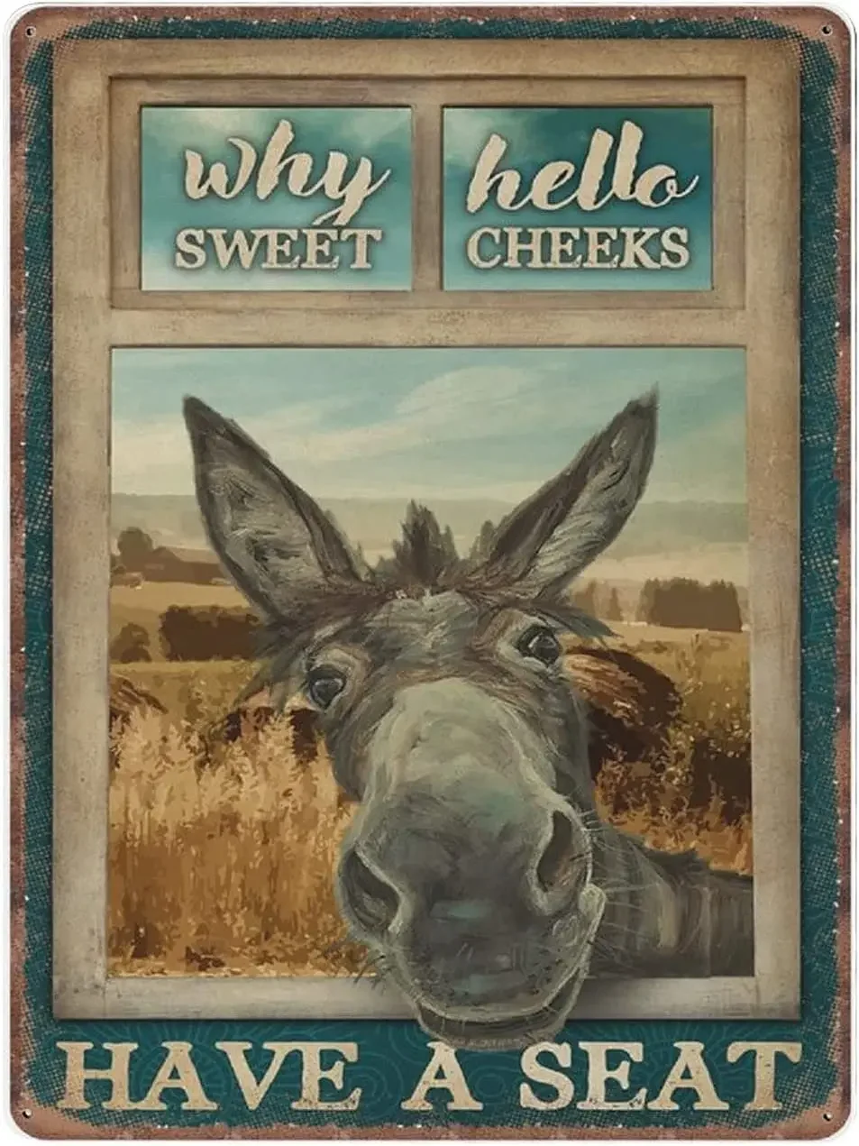 

Donkey Why Hello Sweet Cheeks Tin Signs Donkey Lover Gift Funny Vintage Metal Sign for Pub Kitchen Garden Bathroom Home Decor