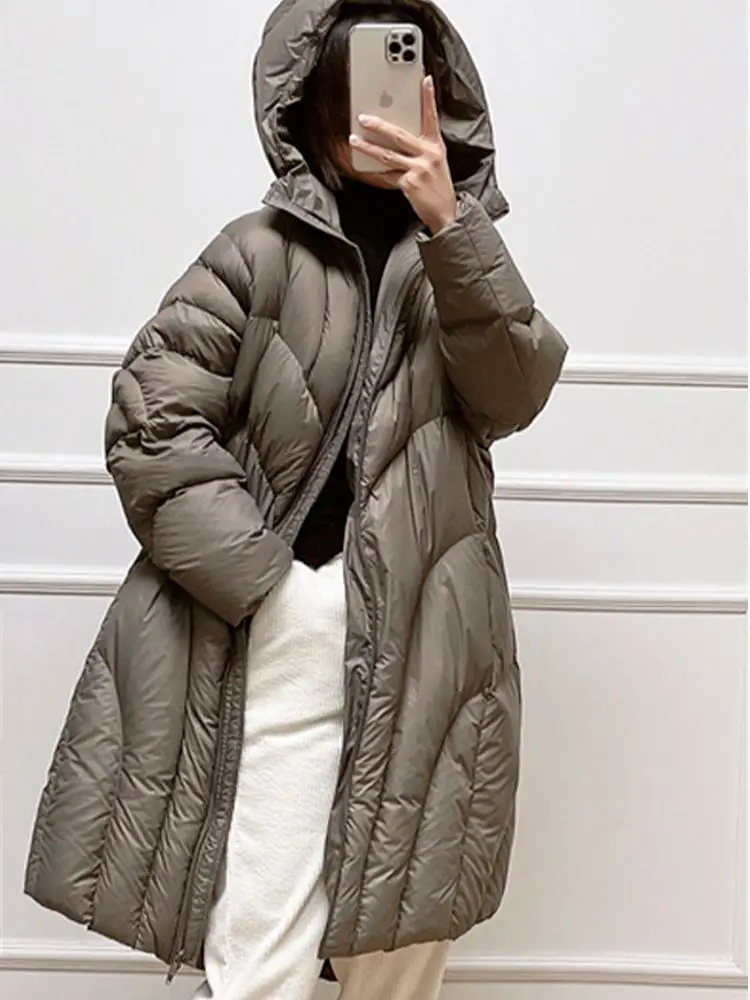 

Hooded 90 White Duck Down Coat Women Long Jacket Winter Loose Down Jackets Female Overcoat Fashion Parkas Lady Outwears