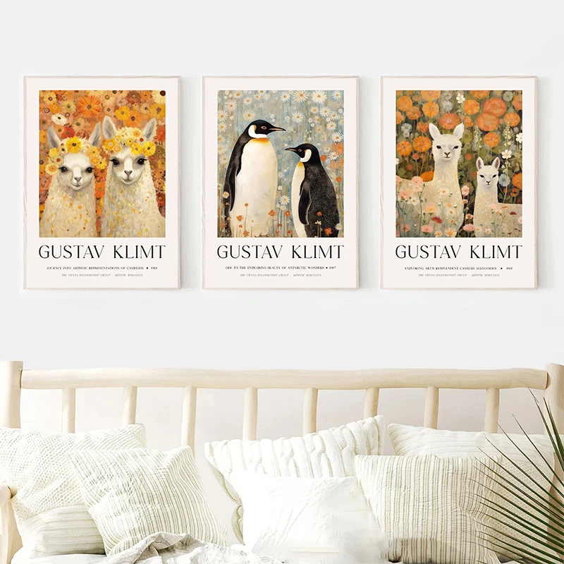 Постеры Gustav Klimt в стиле ретро с изображением животных цветов медведя лошади