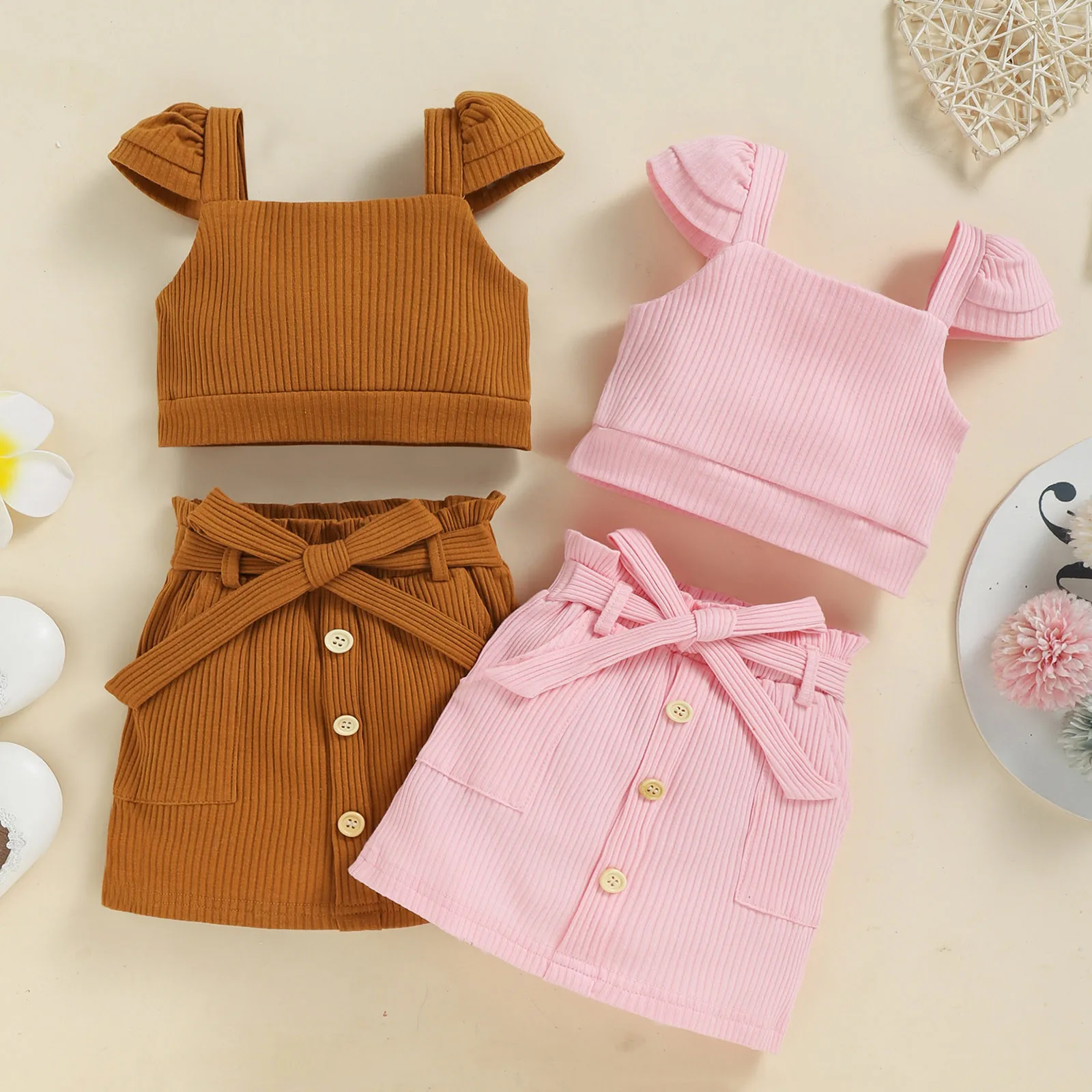 

Летняя майка в рубчик без рукавов для маленьких девочек топы и юбка с бантом комплекты одежды для сна с объемным рисунком