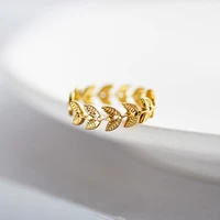 fashion classic luxury simple design titanium steel plant leaf ring collection gift banquet women jewelry ring 2022