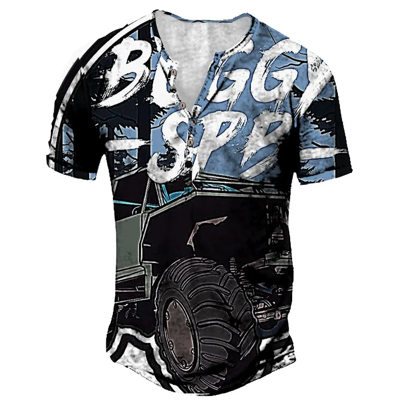

Vintage Imitation Cotton Truck Henley Shirt 3d Men's Short Sleeve Old Man T Shirt Oversized Tops Tee Shirt Man Punk Streetwear