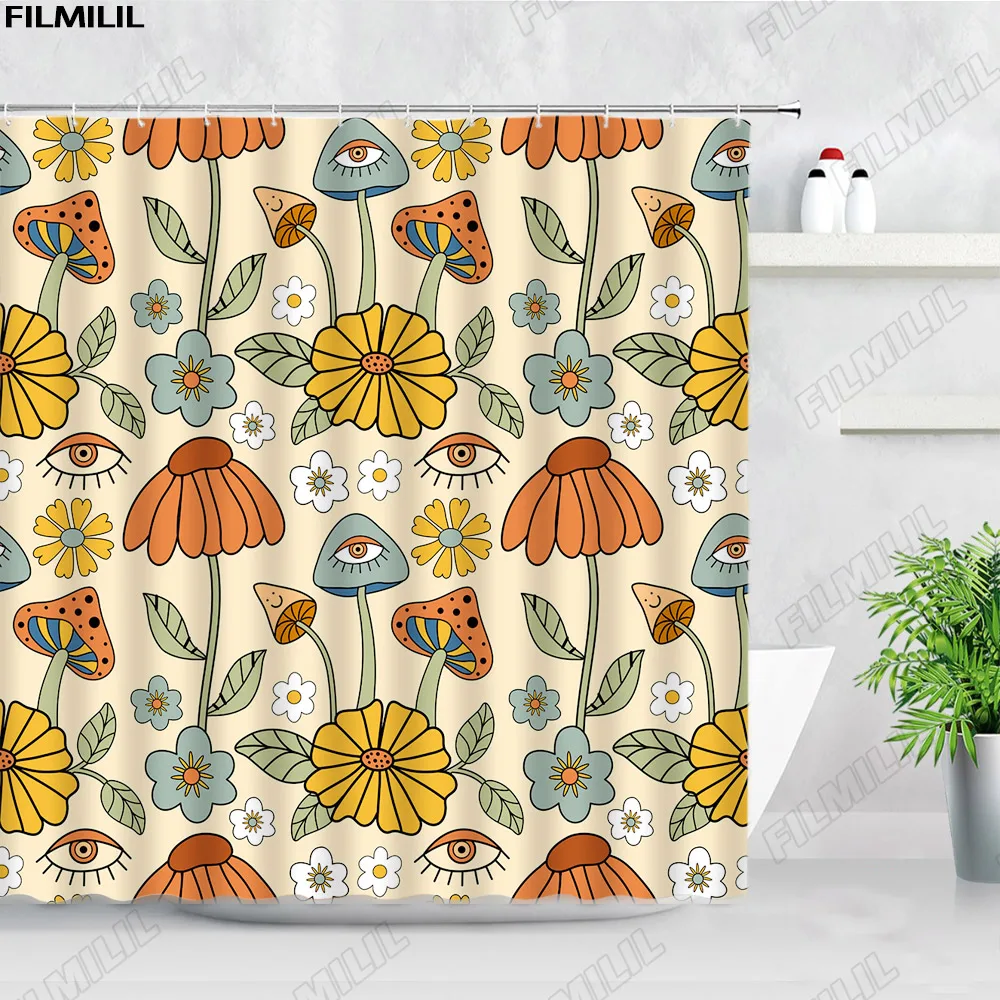 

Plant Floral Shower Curtains Cartoon Mushroom Colour Flowers Modern Boho Bath Curtain Polyester Fabric Bathroom Decoration Sets