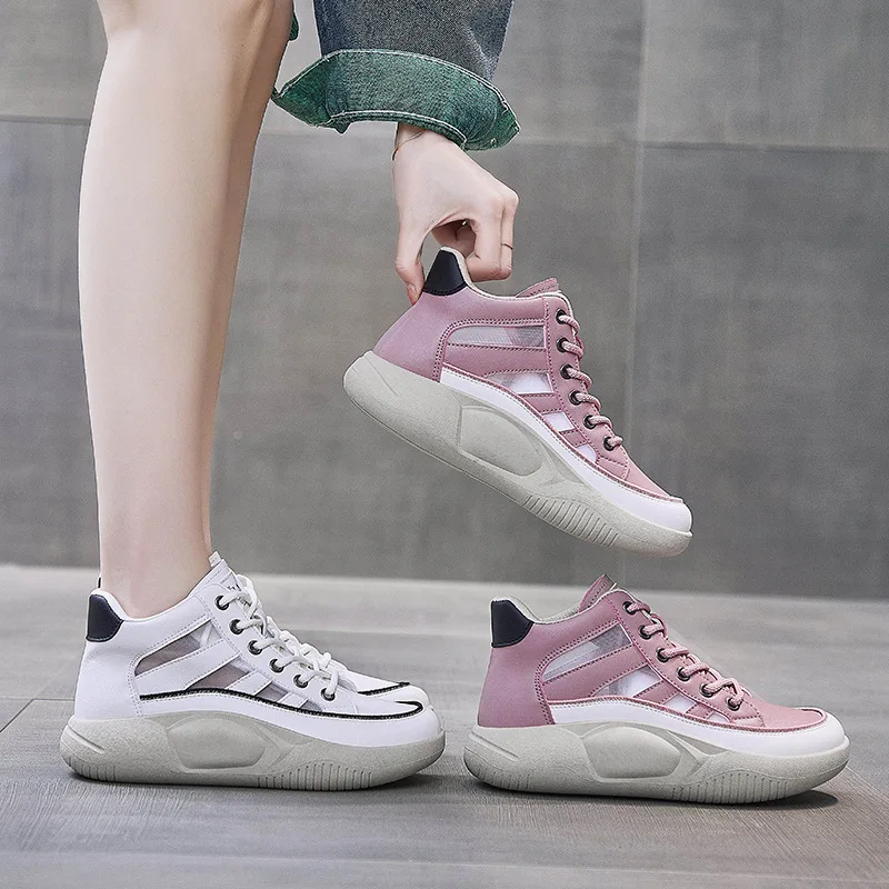 Women's Summer Platform Shoes Fashion Comfortable Lace-up Mesh Sneakers Women's All-match Walking Shoes Casual Shoes for Women