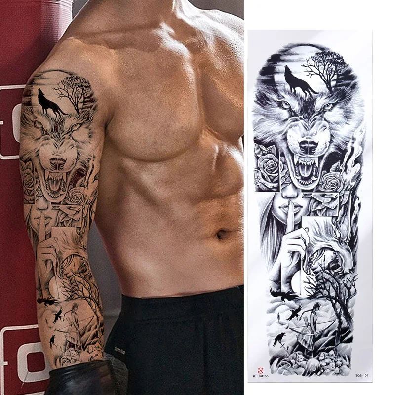 

Temporary Tattoos Wolf Lion Dragon Semi-Permanent Waterproof Stickers Arm Body Decoration Body Art Fake Tattoos Decal