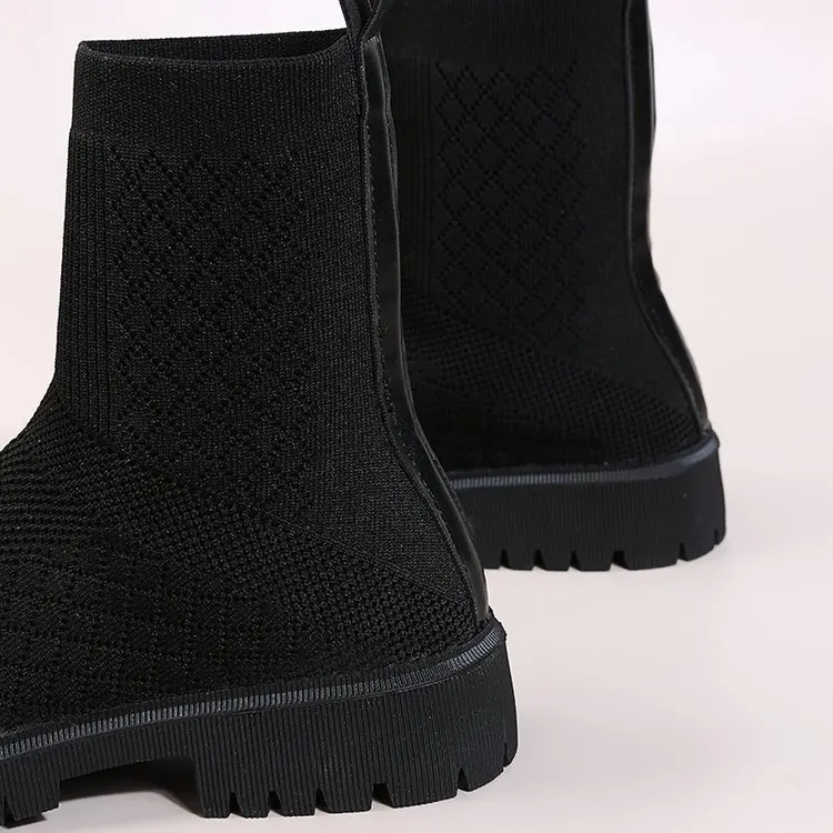 2022 Fashion Thick-soled Knitted Elastic Stocking Boots Women's Casual and Comfortable Heightening Thin Boots Ankle Boots