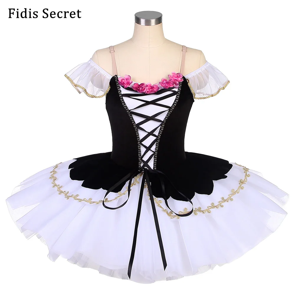 

Black Bodice Peasant Stage Wear w/White Puffy Skirt,Girls Napoli Romantic Ballet Dress,Ballerina Dance Performance Tutu Costumes